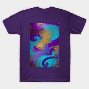 Purple, Turquoise & Gold Liquid Glitter T-Shirt